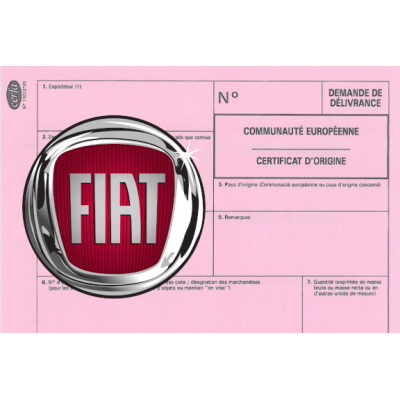 Certificado Europeo de Cumplimiento para Fiat Car.