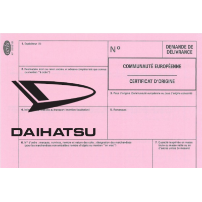 European Certificate of Compliance for Car Daihatsu