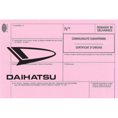 Certificado Europeu de Conformidade para o carro Daihatsu