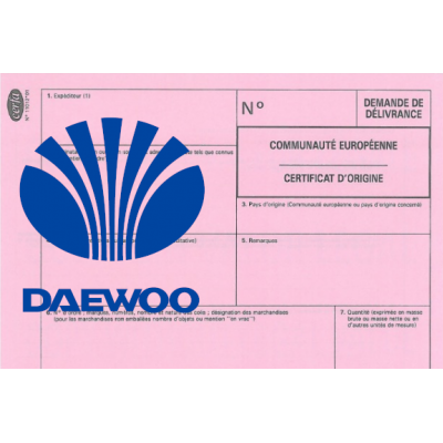 Certificado europeo de cumplimiento para el coche Daewoo