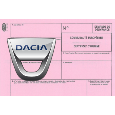 Certificado europeo de cumplimiento para el coche de Dacia.