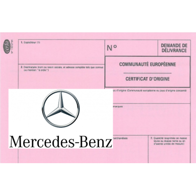 Certificado europeo de cumplimiento para el coche Mercedes Benz.