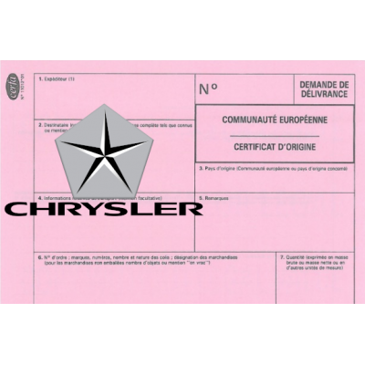 Certificado Europeo de Cumplimiento para Autos Chrysler