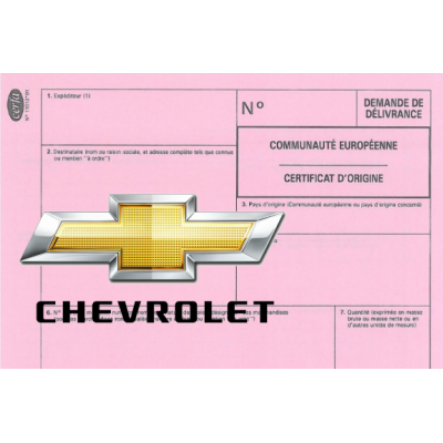 Certificado Europeu de Conformidade para Chevrolet Car