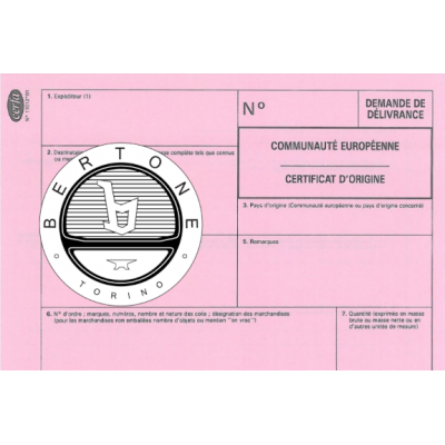 European Certificate of Compliance for Car Bertone