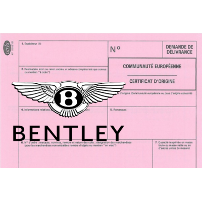European Certificate of Compliance for Car Bentley