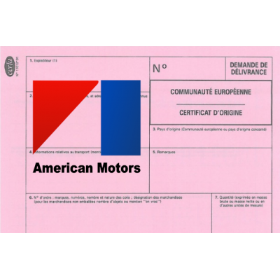 Certificado Europeu de Conformidade para Carro American-Motors