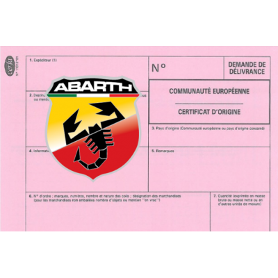 Certificado Europeu de Conformidade para o carro de Abarth