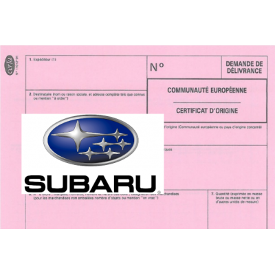 Certificado europeo de cumplimiento para el automóvil Subaru.