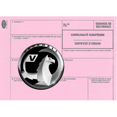 European Certificate of Compliance for Vauxhall Utility Vehicles