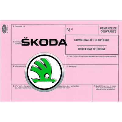 Certificado europeo de cumplimiento para el coche Skoda.