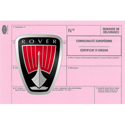Certificado europeo de cumplimiento para el coche de Rover.