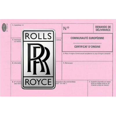 European Certificate of Compliance for Car Rolls Royce