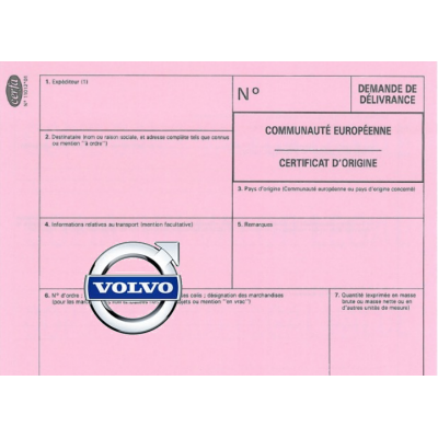 Certificado europeo de cumplimiento para el coche Volvo.