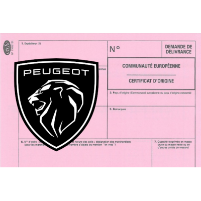 Certificado europeo de cumplimiento para el coche Peugeot.