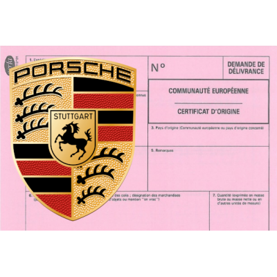 Certificado europeo de cumplimiento para el coche Porsche.