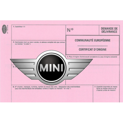 Certificat de conformité Européen pour voiture MINI COOPER