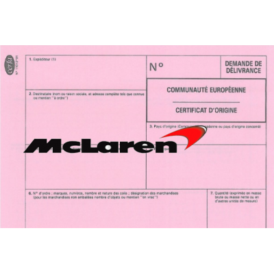 European Certificate of Compliance for McLaren car