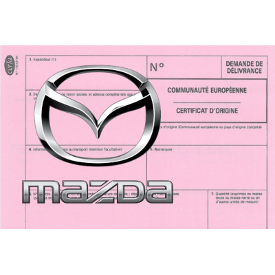 Certificado europeo de cumplimiento para el coche Mazda.