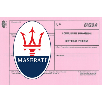 Certificado Europeo de Cumplimiento para Maserati Car.