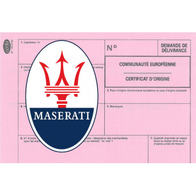 European Certificate of Compliance for Maserati Car