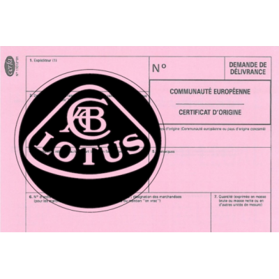 Certificado de carro europeu para carro de lótus de carro