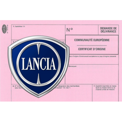 Certificado europeo de cumplimiento para el coche Lancia.
