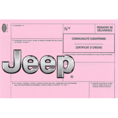 Certificado Europeu de Conformidade para o carro jipe