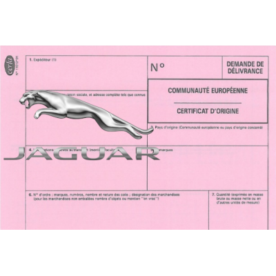 Certificado Europeu de Conformidade para o Carro Jaguar