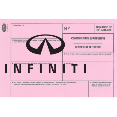 European Certificate of Compliance for Infinity Car