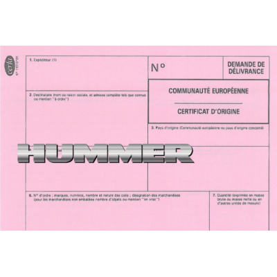 European Certificate of Compliance for Hummer Car (H3)
