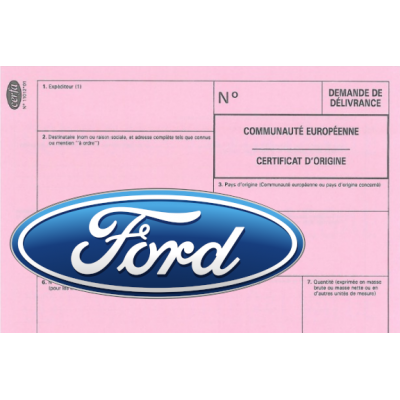 European Certificate of Compliance for Ford Car